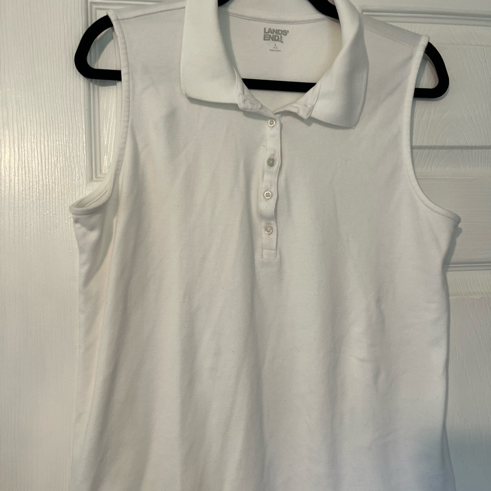 Lands' End White Fitted Buttoned Polo Tank Top